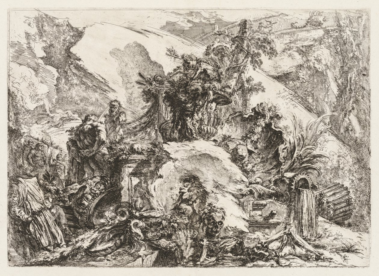 Groteschi: Ruínas com Cabeça da Morte e Esqueleto de Giovanni Battista Piranesi