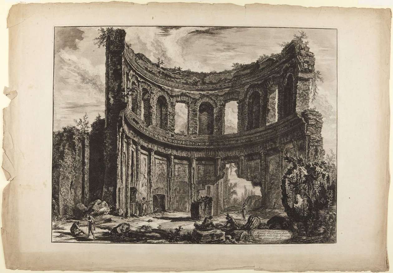 Villa de Adriano. Restos do palácio menor, anteriormente chamado Templo de Apolo (da série Vedute di Roma, 1768) de Giovanni Battista Piranesi