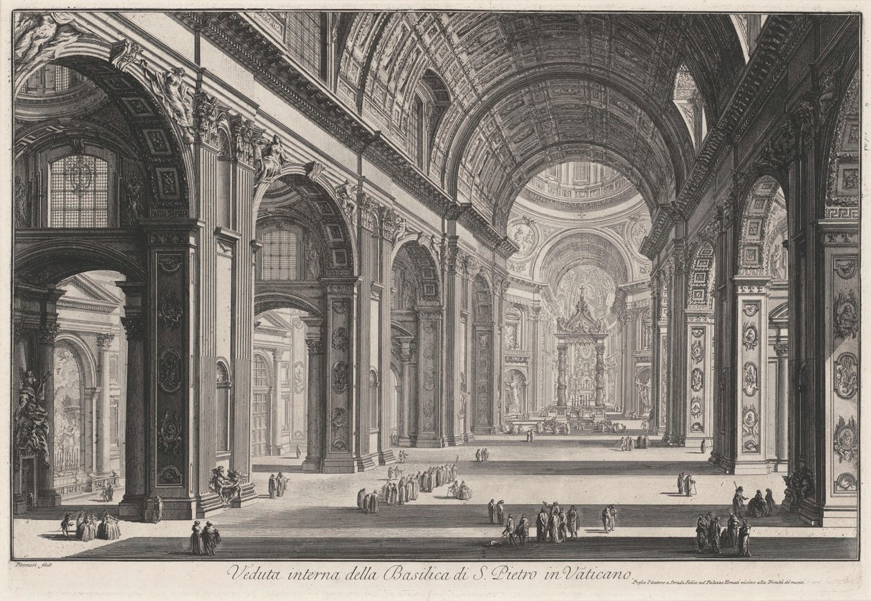 Vista interior da Basílica de São Pedro no Vaticano (de: Vedute di Roma) de Giovanni Battista Piranesi