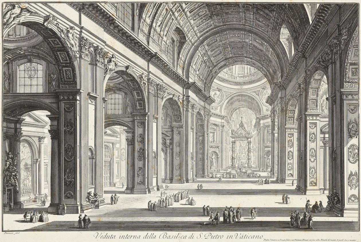 Vista interior da Basílica de São Pedro no Vaticano de Giovanni Battista Piranesi