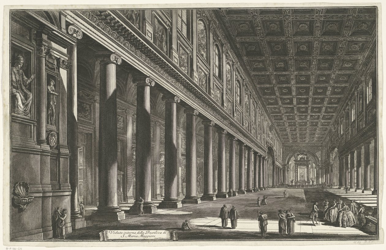Interieur van de Santa Maria Maggiore te Rome Vista interior da Basílica de S. Maria Maggiore (título no objeto) Gezichten op Rome (título da série) Vistas de Roma projetadas e gravadas pelo arquiteto Giambattista Piranesi Ve (nez) iano (título da série) de Giovanni Battista Piranesi