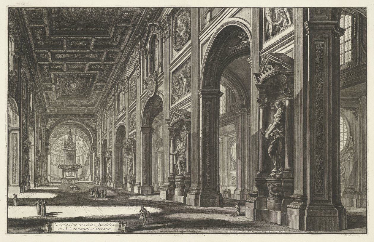 Interieur van de Sint-Jan van Lateranen te Rome
Vista interior da Basílica de São João de Latrão (título sobre o objecto)
Gezichten op Rome (título da série)
Vistas de Roma desenhadas e gravadas pelo arquitecto Giambattista Piranesi Ve(nez)iano (título  de Giovanni Battista Piranesi