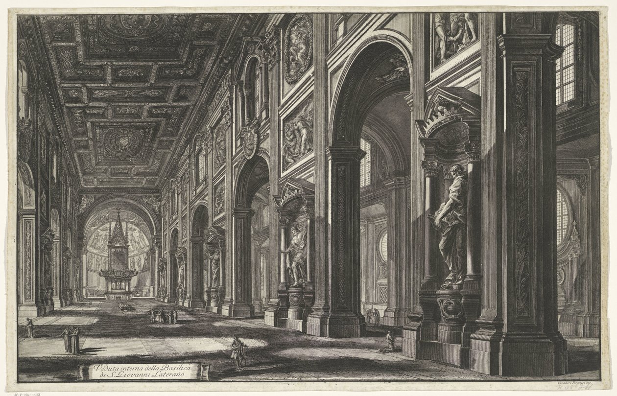 Interieur van de Sint-Jan van Lateranen te Roma Vista interior da Basílica de S. Giovanni Laterano (título no objeto) Gezichten op Rome (título da série) Vistas de Roma projetadas e gravadas pelo arquiteto Giambattista Piranesi Ve (nez) iano (título da sér de Giovanni Battista Piranesi