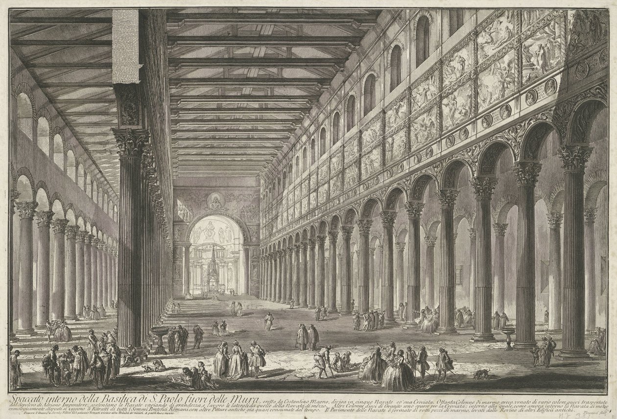 Interieur van de Sint-Paulus buiten de Muren te Rome
Secção interior da Basílica de São Paulo Fora dos Muros (título sobre o objecto)
Gezichten op Rome (título da série)
Vistas de Roma desenhadas e gravadas pelo arquitecto Giambattista Piranesi Ve(nez)i de Giovanni Battista Piranesi