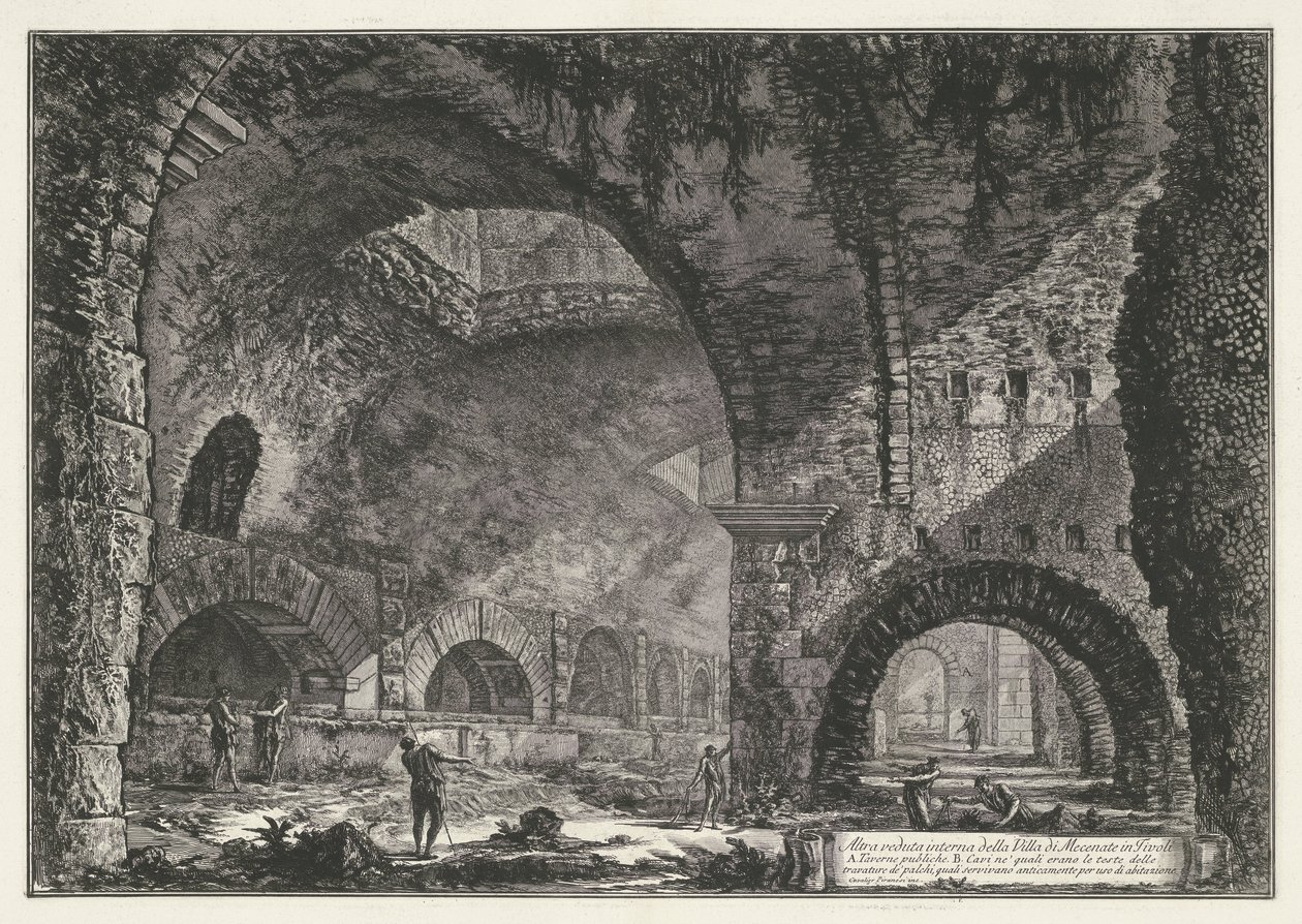 Interieur van de Tempel van Hercules Victor te Tivoli
Outra vista interior da Villa de Maecenas em Tivoli (título sobre o objecto)
Gezichten op Rome (título da série)
Vistas de Roma desenhadas e gravadas pelo arquitecto Giambattista Piranesi Ve(nez)iano de Giovanni Battista Piranesi