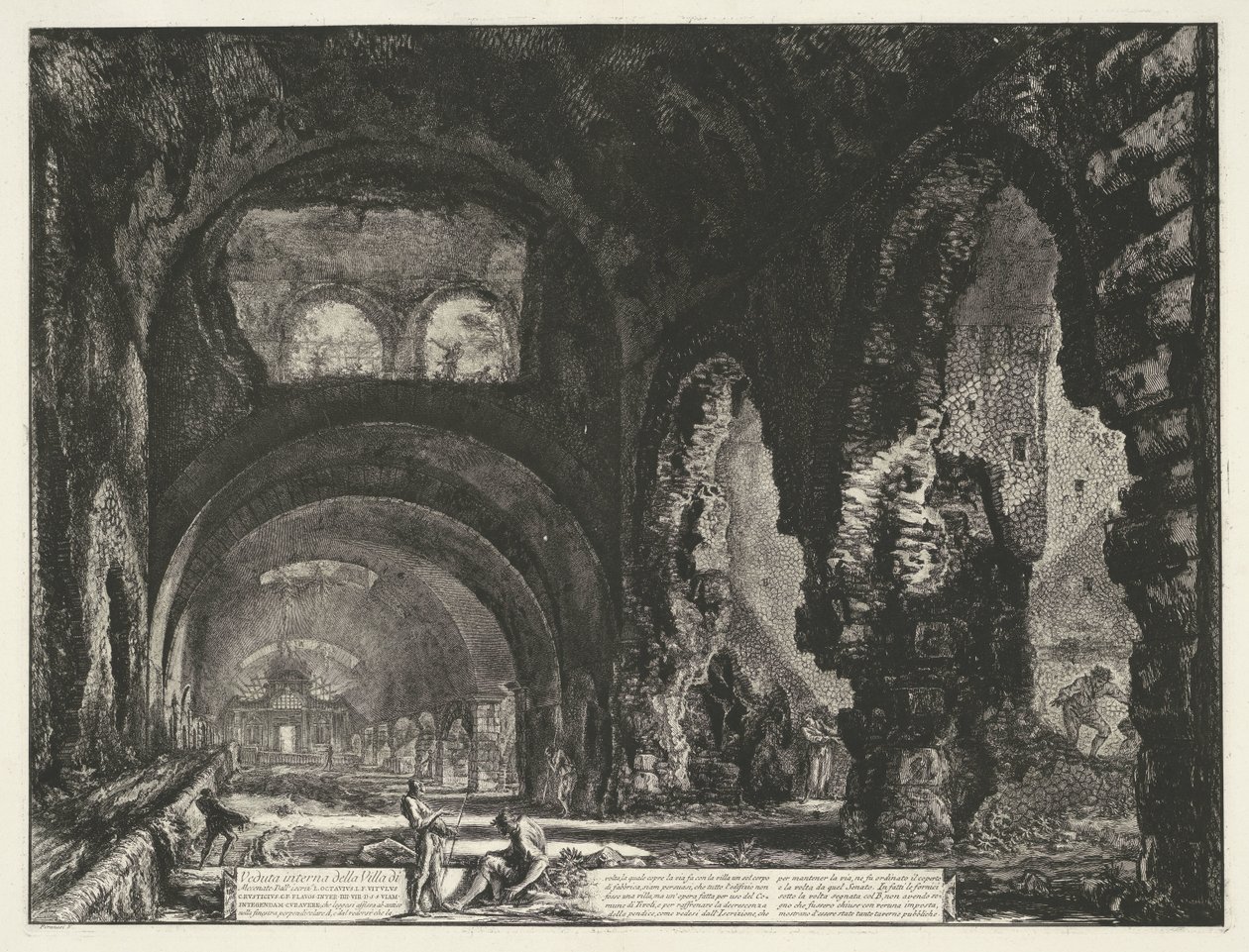 Interieur van de Tempel van Hercules Victor t e Tivoli Vista interna da Villa di Mecenate (título no objeto) Gezichten op Rome (título da série) Vistas de Roma projetadas e gravadas pelo arquiteto Giambattista Piranesi Ve (nez) iano (título da série) de Giovanni Battista Piranesi