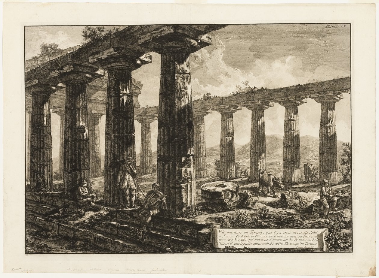 Vista interior do templo que se acredita ter sido dedicado a Juno, de diferentes vistas de Paestum de Giovanni Battista Piranesi