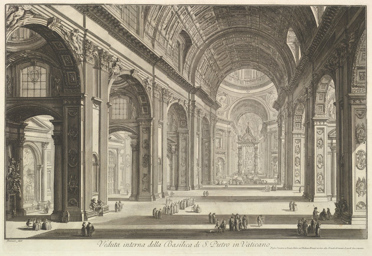 Vista interior da Basílica de São Pedro no Vaticano, de «Vedute di Roma» (Vistas de Roma) de Giovanni Battista Piranesi