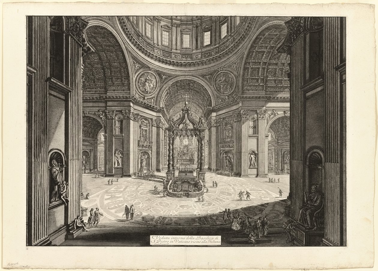 Vista interior da Basílica de São Pedro no Vaticano, perto da Tribuna, de Views of Rome de Giovanni Battista Piranesi