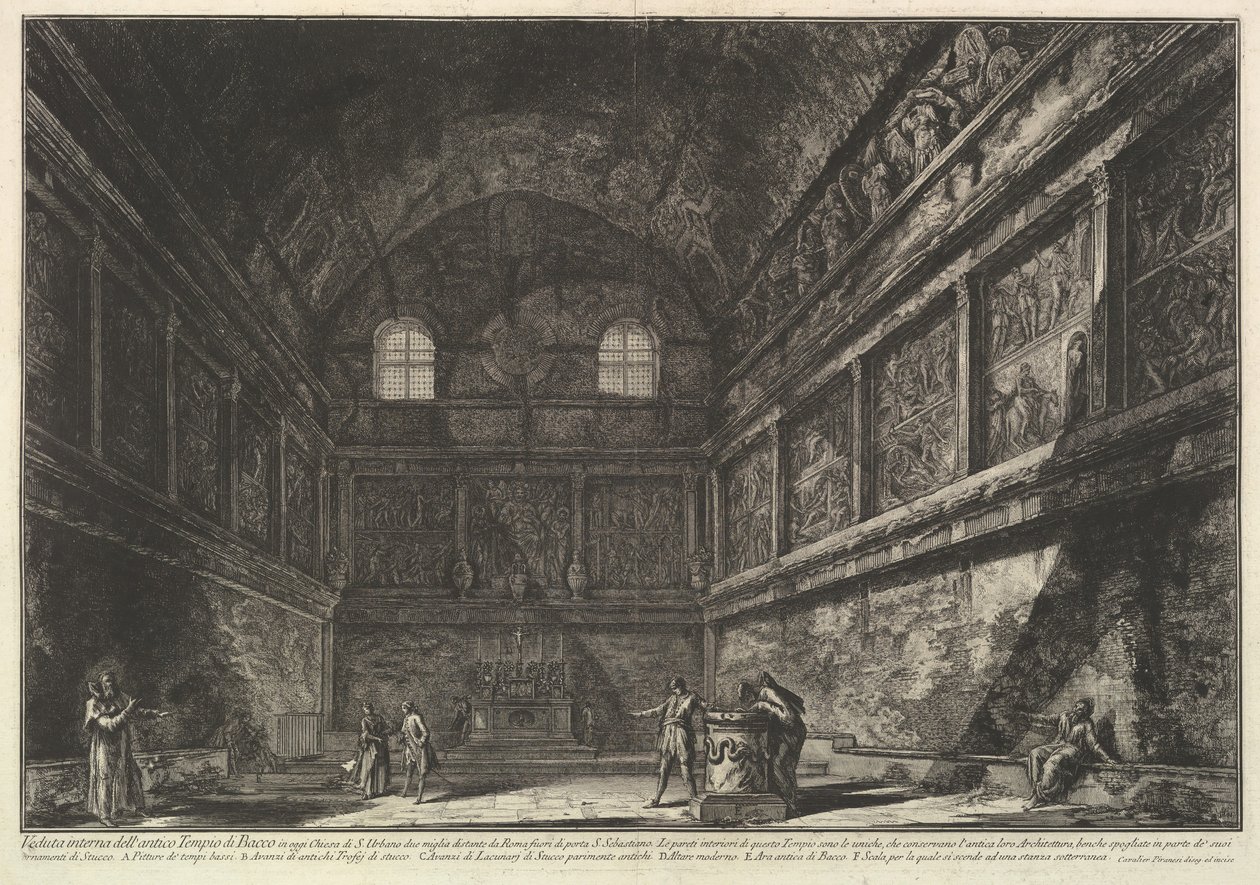 Vista interior do antigo templo de Baco, agora a igreja de S. Urbano, duas milhas ..., ca. 1750 de Giovanni Battista Piranesi