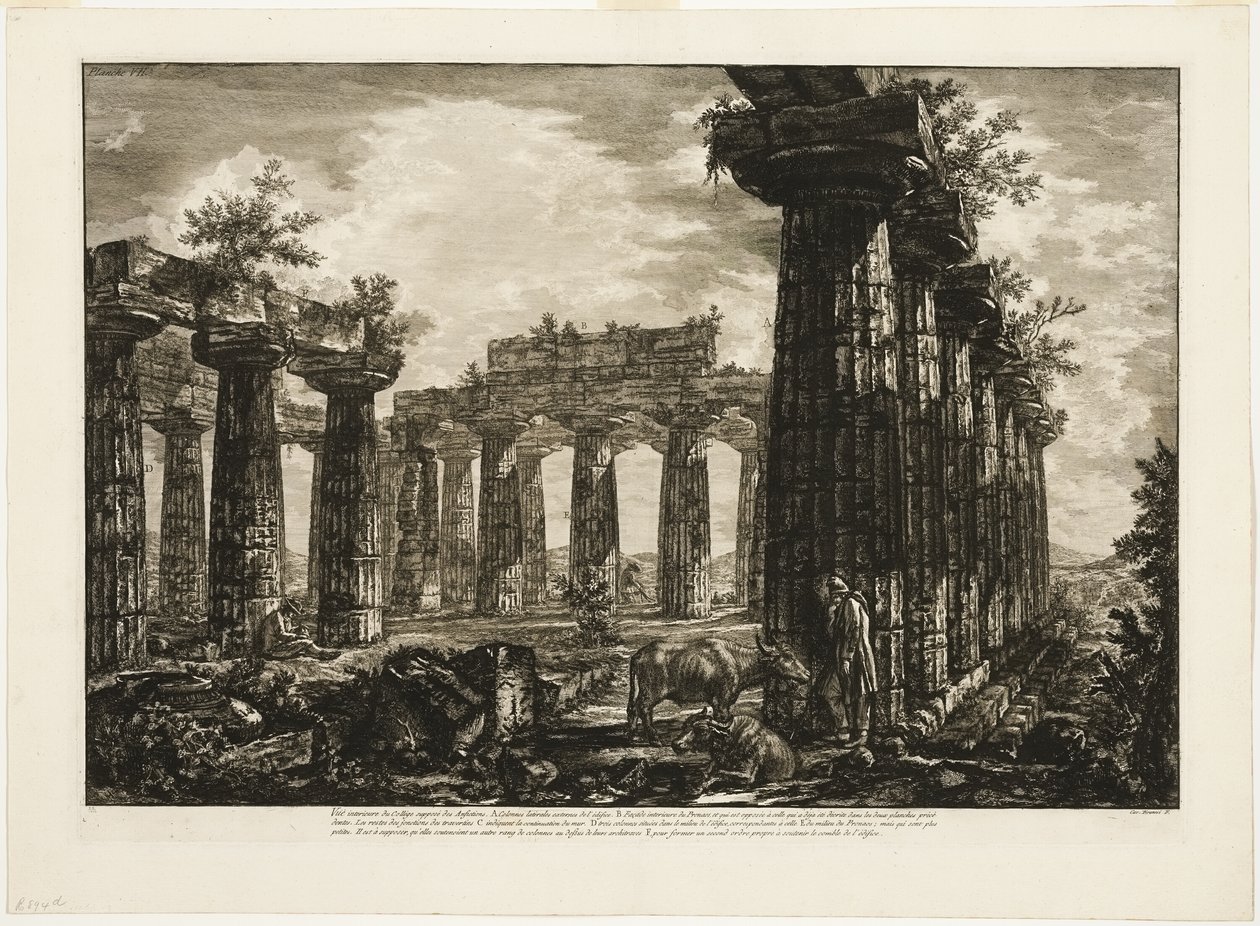 Vista interior do chamado College des Anfictions, de diferentes vistas de Paestum de Giovanni Battista Piranesi