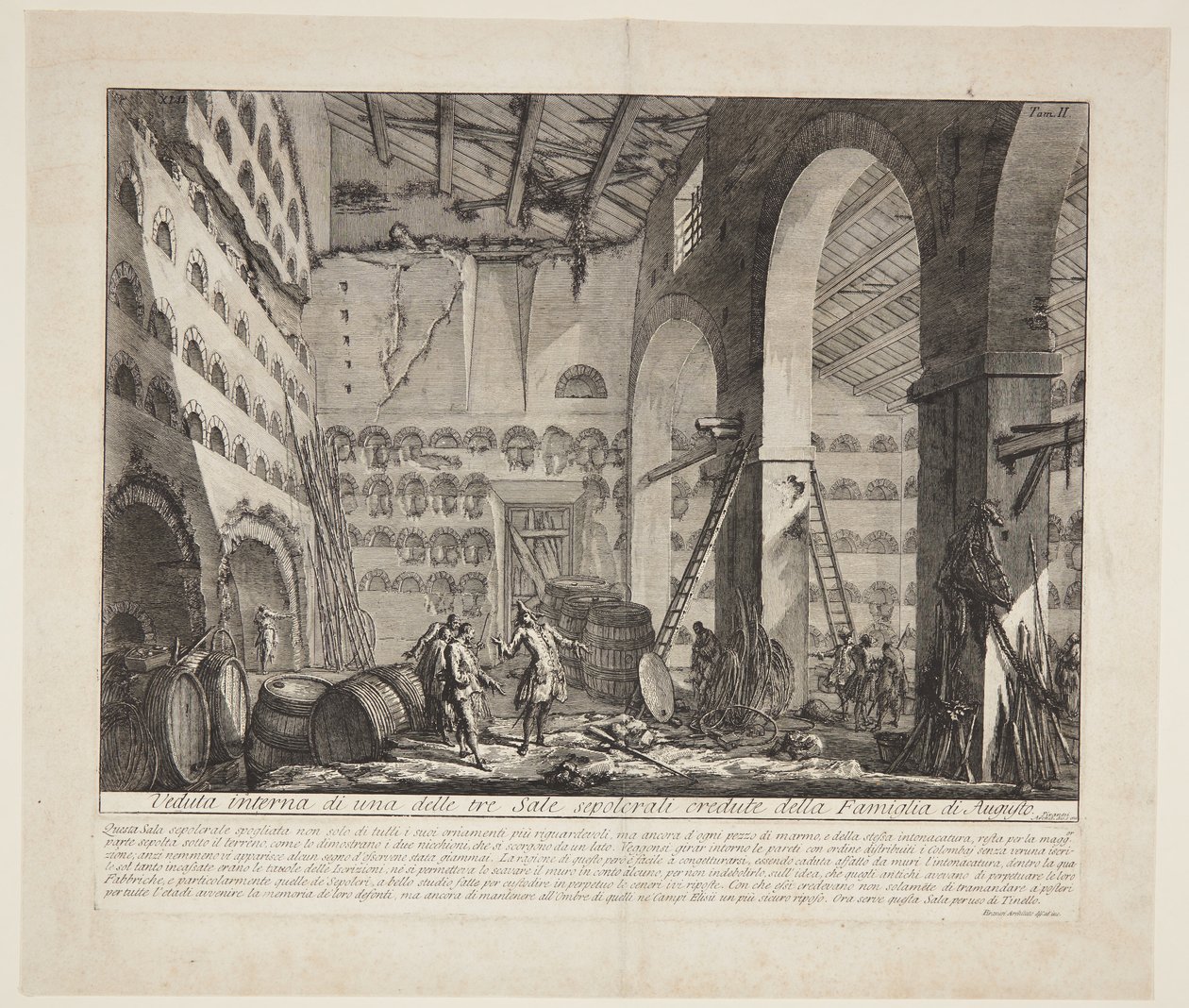 Vista interior de três grandes câmaras tumulares que se pensa pertencerem à Casa de Augusto de Giovanni Battista Piranesi