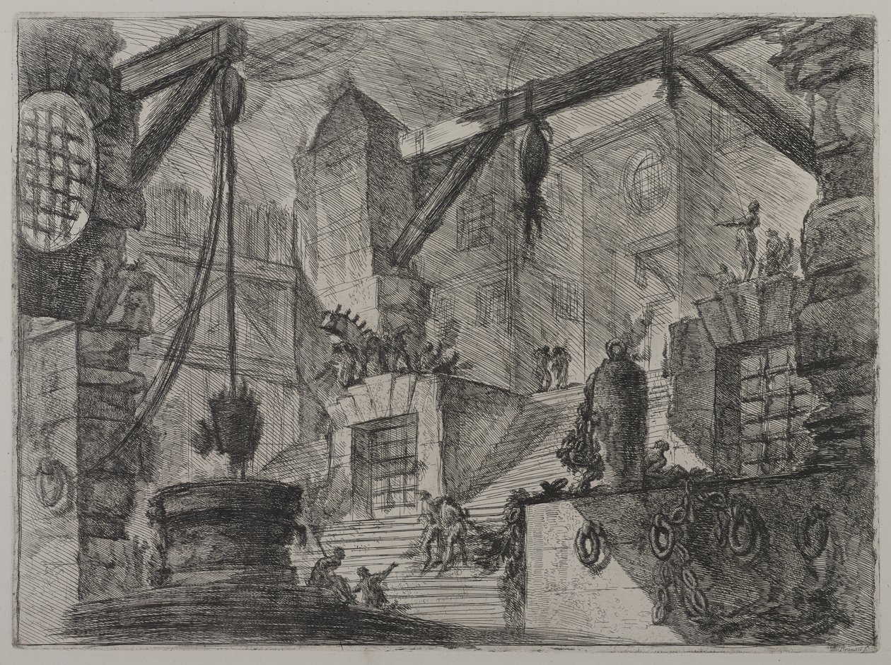 Invenzioni Capric di Carceri; Hind 13, First State of Three, c.1749 (gravura sobre papel avermelhado) de Giovanni Battista Piranesi