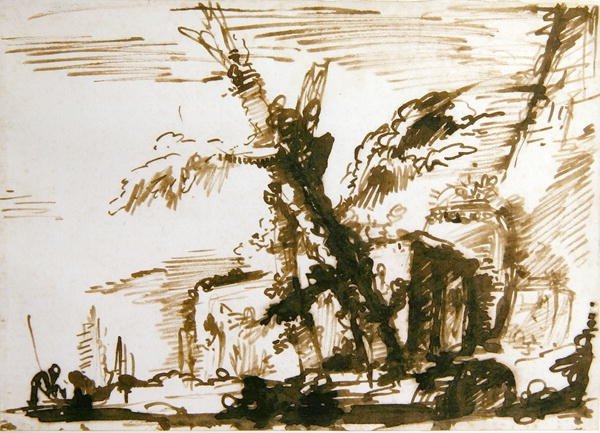 Italianate Landscape (caneta e tinta sobre papel) de Giovanni Battista Piranesi