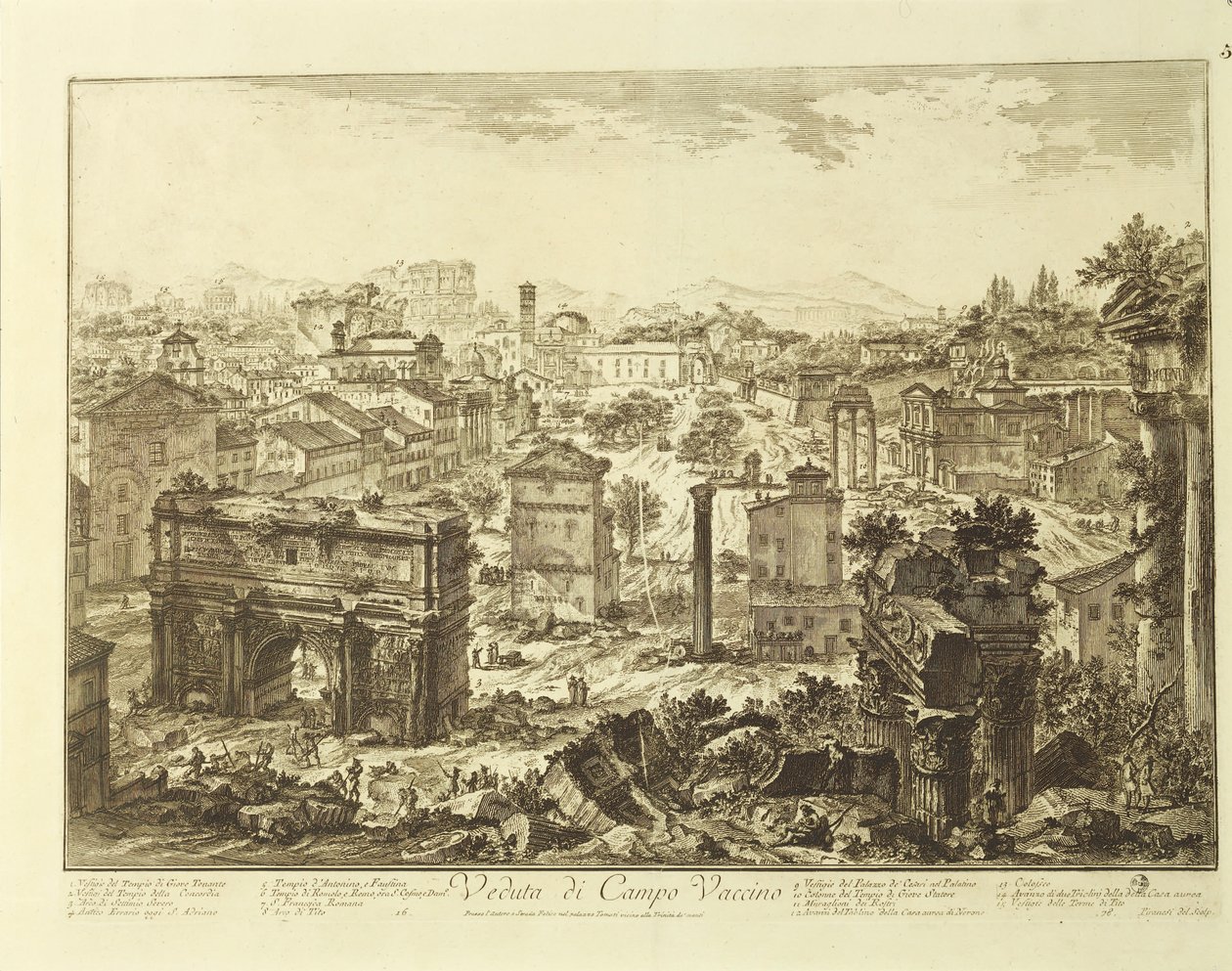 Itália, Roma, vista do Campo Vaccino (Fórum Romano) com Arco de Septimius Severus (gravura) de Giovanni Battista Piranesi