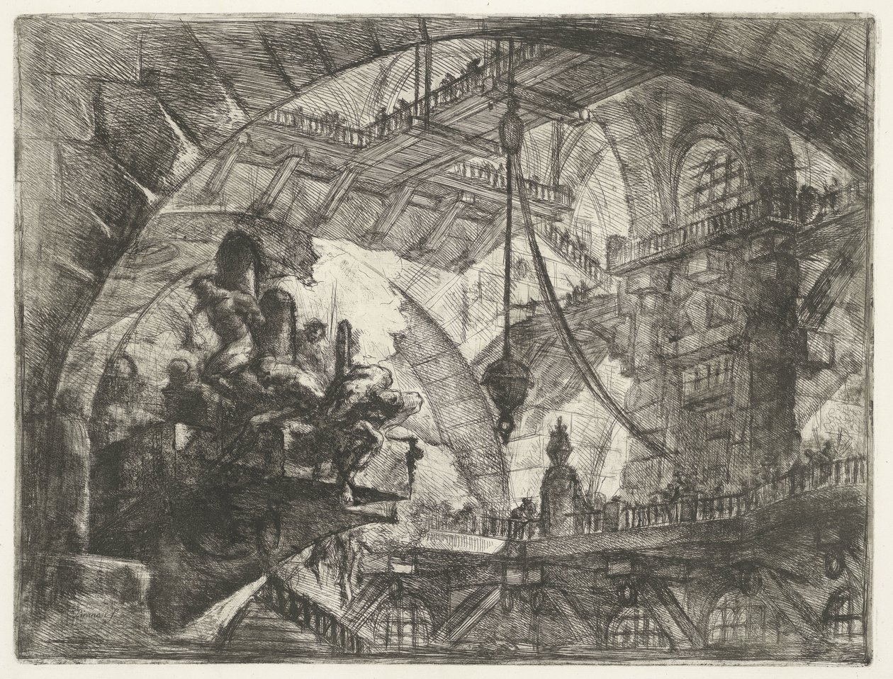 Masmorra com prisioneiros em excelente plataforma
Masmorras (título da série)
Invenzioni Capric di Carceri all Acqua Forte (título da série) de Giovanni Battista Piranesi