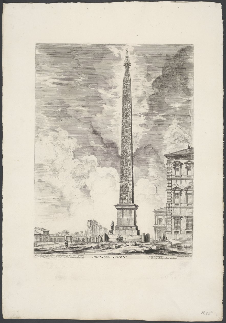 Obelisco Lateranse em Roma Obelisco egípcio (título no objeto) Gezichten op Rome (título da série) Vistas de Roma projetadas e gravadas pelo arquiteto Giambattista Piranesi Ve (nez) iano (título da série) de Giovanni Battista Piranesi