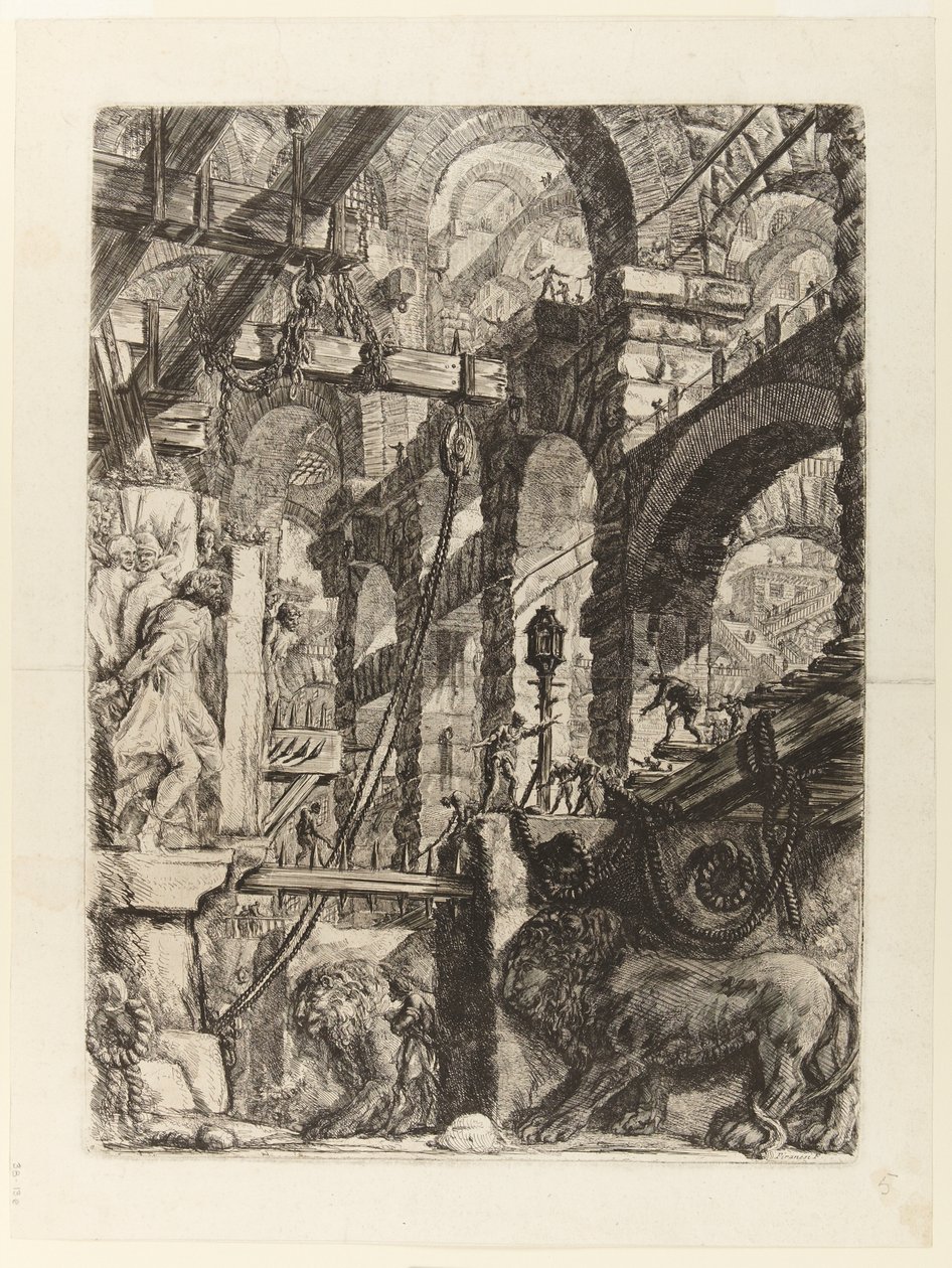 As Prisões da Invenção, Prato V: O Leão Bas-Reliefs de Giovanni Battista Piranesi
