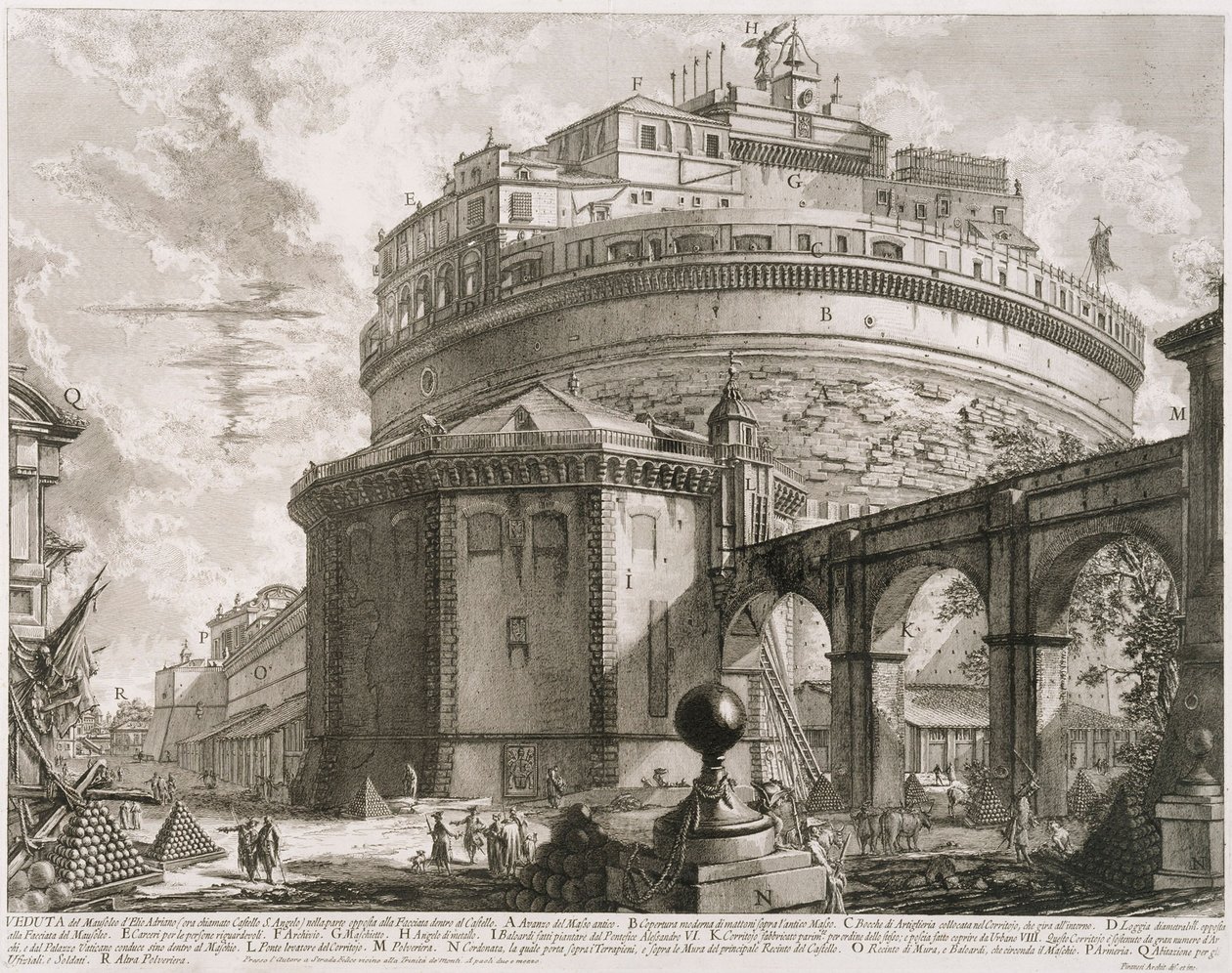 Mausoléu de Adriano, Castelo de Santo Ângelo, da série Vedute di Roma de Giovanni Battista Piranesi