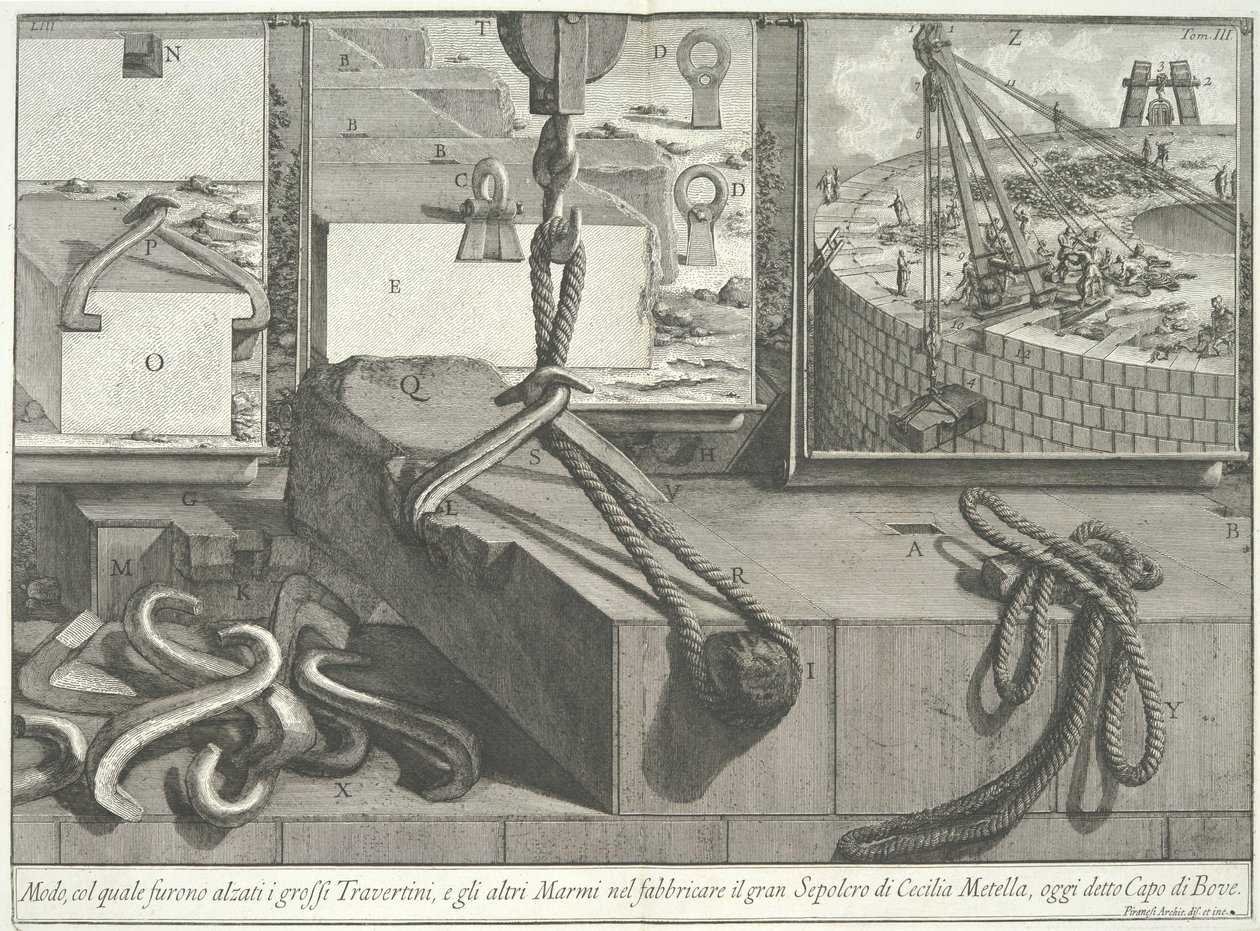Meio pelo qual os grandes blocos de travertino e mármore foram levantados..., 1756-57. de Giovanni Battista Piranesi