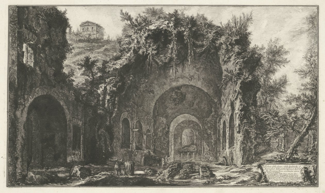 Nymphaeum van Egeria em Roma Vista da fonte e das Grutas do Egito fora da Porta Capena ou di S. Seb.no (...) (título no objeto) Gezichten op Rome (título da série) Vistas de Roma projetadas e gravadas pelo arquiteto Giambattista Piranesi Ve (nez) ia de Giovanni Battista Piranesi