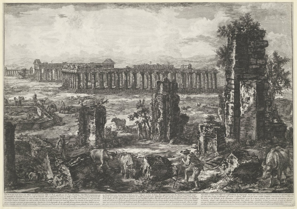 Antiga muralha da cidade e templos em Paestum Vue de ce qui reste encore des Murs A. de l