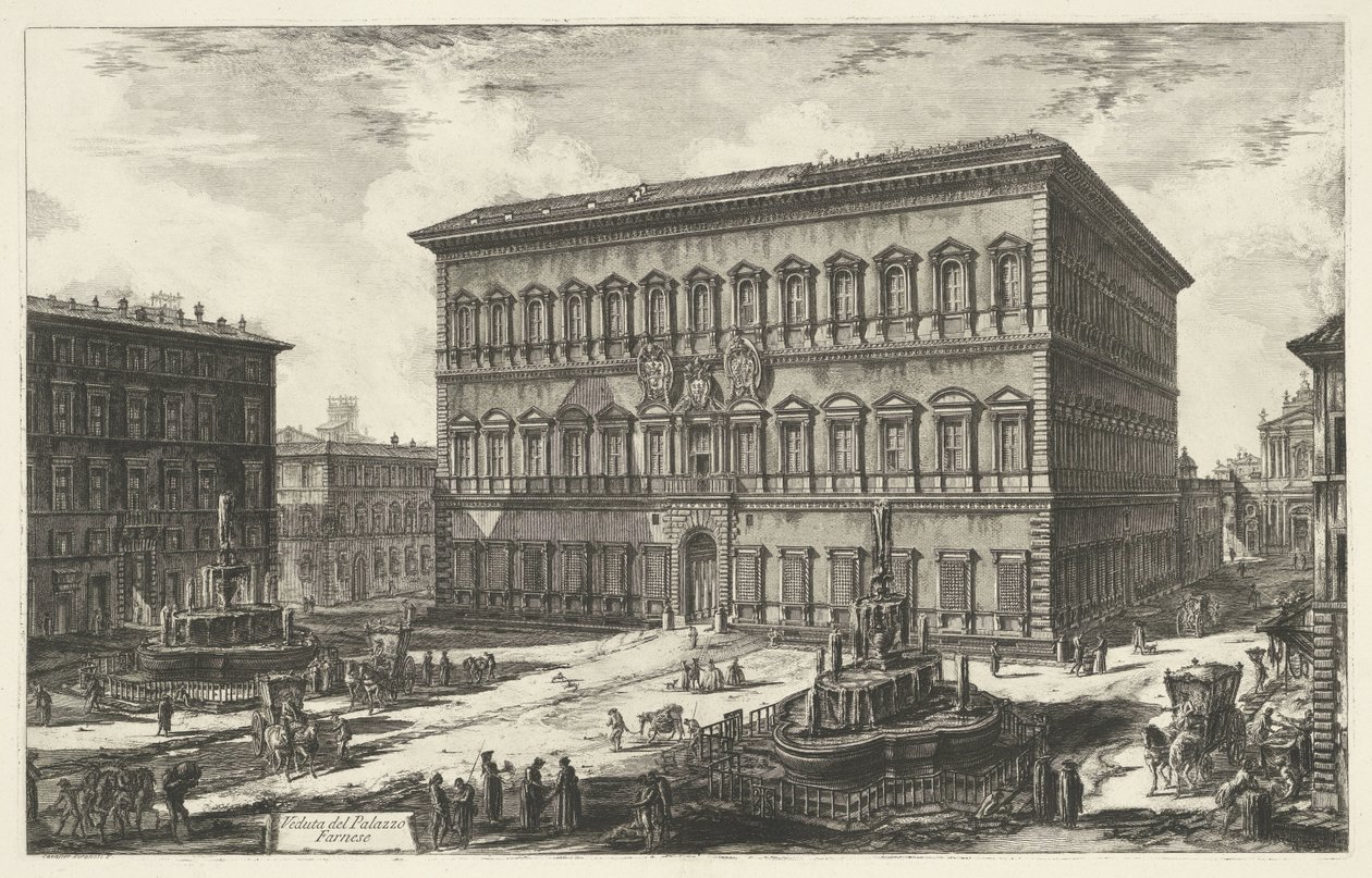 Palácio Farnese te Roma
Vista do Palácio Farnese (título sobre o objecto)
Gezichten op Rome (título da série)
Vistas de Roma desenhadas e gravadas pelo arquitecto Giambattista Piranesi Ve(nez)iano (título da série) de Giovanni Battista Piranesi