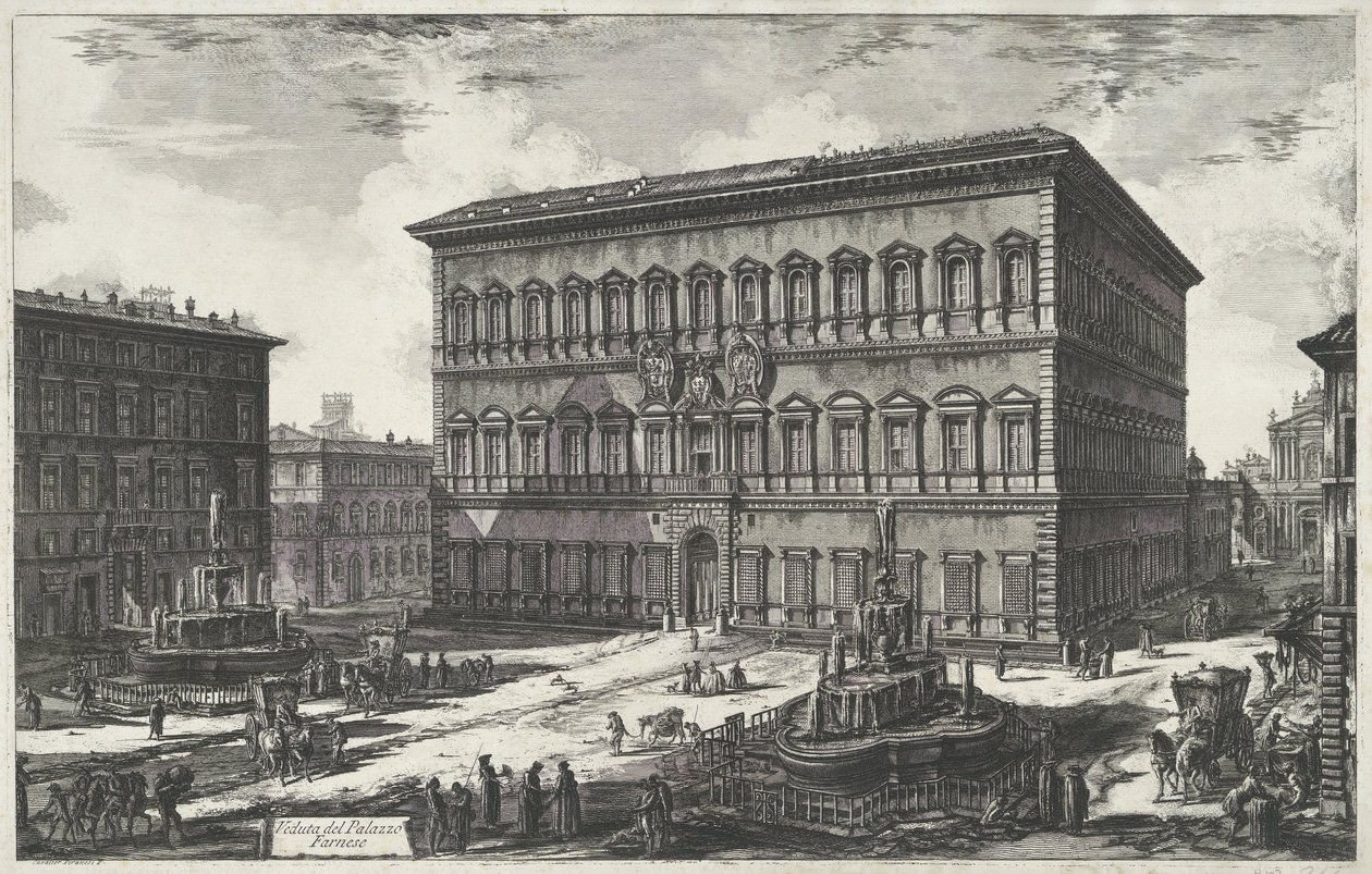 Palácio Farnese te Roma
Vista do Palácio Farnese (título sobre o objecto)
Gezichten op Rome (título da série)
Vistas de Roma desenhadas e gravadas pelo arquitecto Giambattista Piranesi Ve(nez)iano (título da série) de Giovanni Battista Piranesi