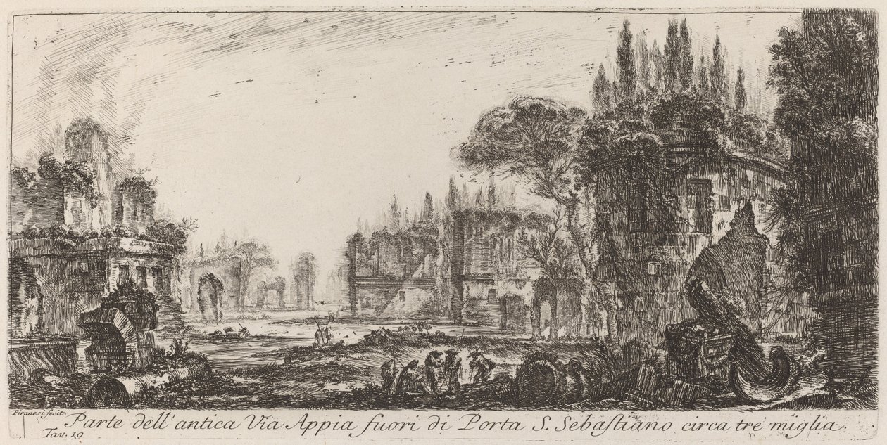 Parte da antiga Via Appia fora da Porta S. Sebastiano de Giovanni Battista Piranesi