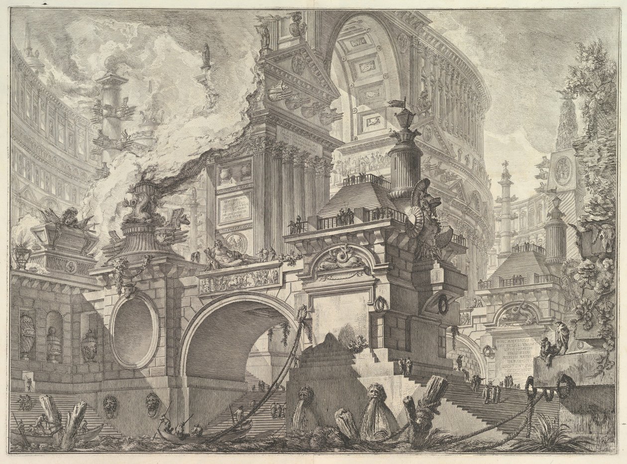 Parte de um grande porto magnífico, aludido pelos antigos romanos, onde a inter ... 1749-50. de Giovanni Battista Piranesi