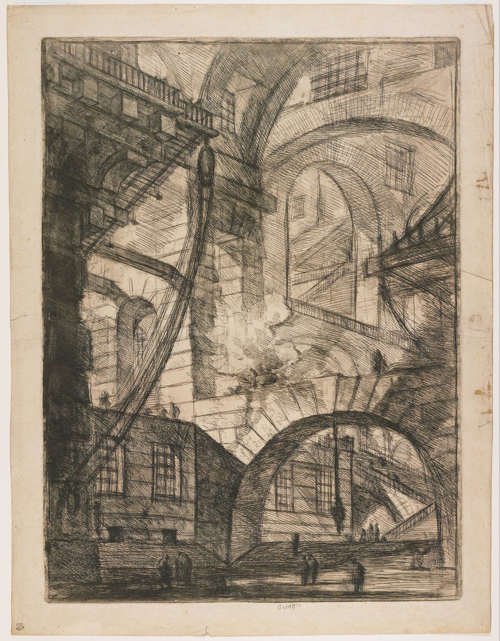 Perspectiva dos arcos, com uma lareira fumegante, ilustração 6 de Carceri d&39;Invenzione de Giovanni Battista Piranesi