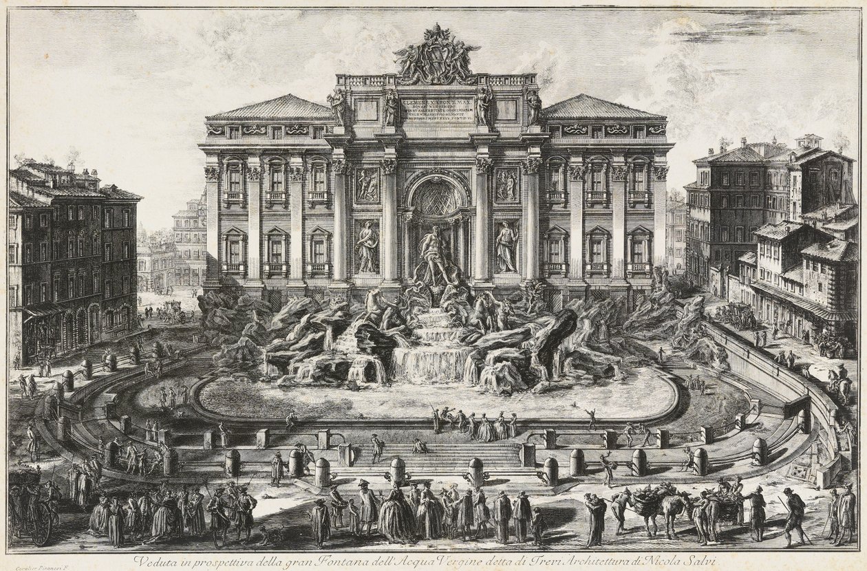 Vista em perspetiva da grande fonte da Acqua Vergine, chamada Fonte de Trevi de Giovanni Battista Piranesi