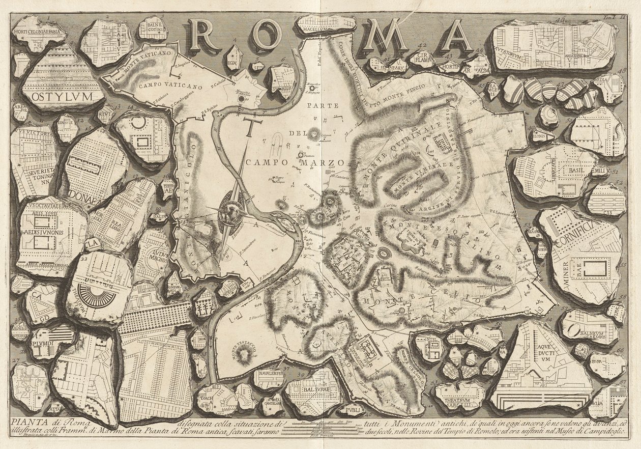 Plano de Roma desenhado com a situação de todos os monumentos antigos de Giovanni Battista Piranesi