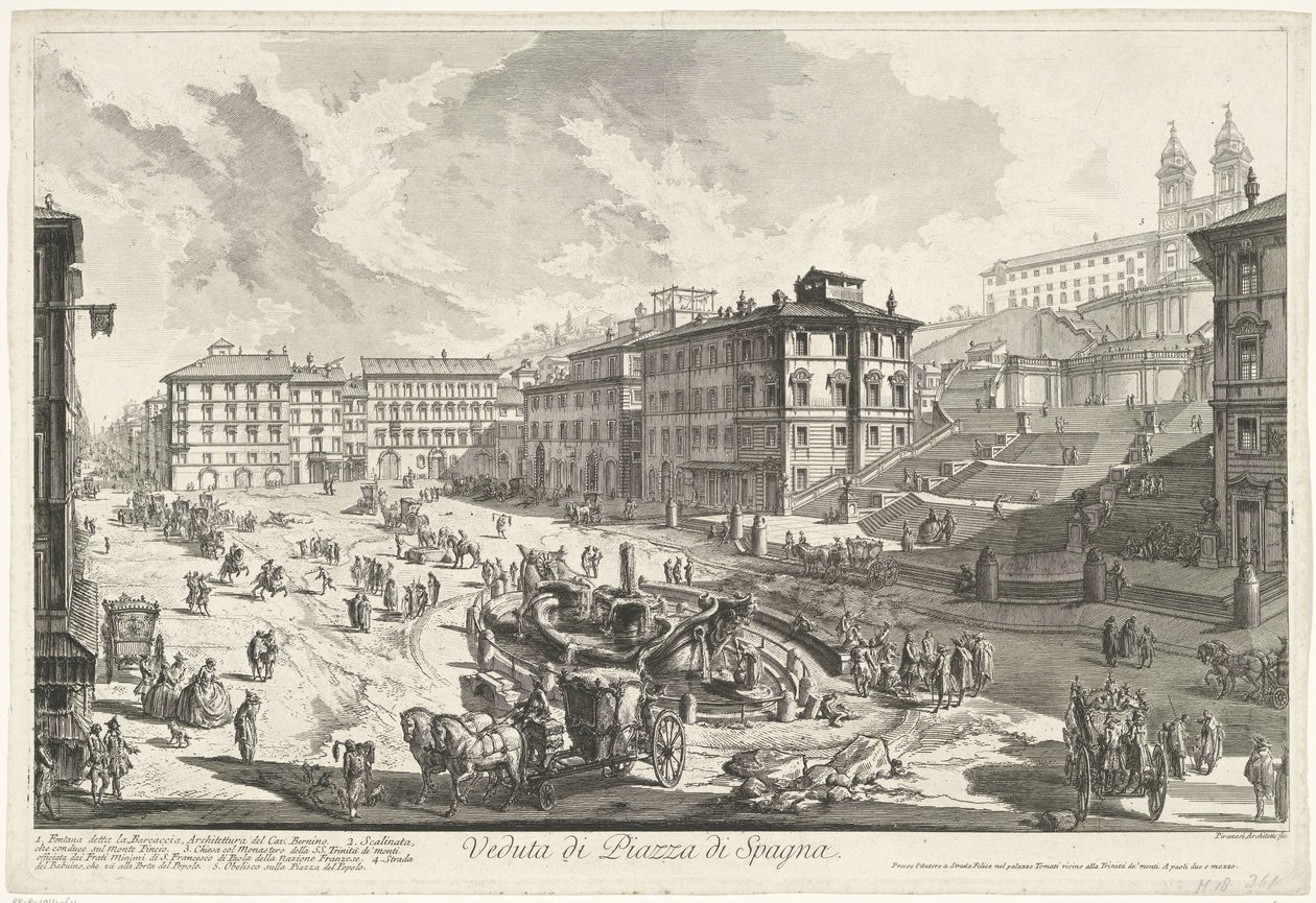 Piazza di Spagna te Roma Vista da Piazza di Spagna (título no objeto) Gezichten op Rome (título da série) Vistas de Roma projetadas e gravadas pelo arquiteto Giambattista Piranesi Ve (nez) iano (título da série) de Giovanni Battista Piranesi