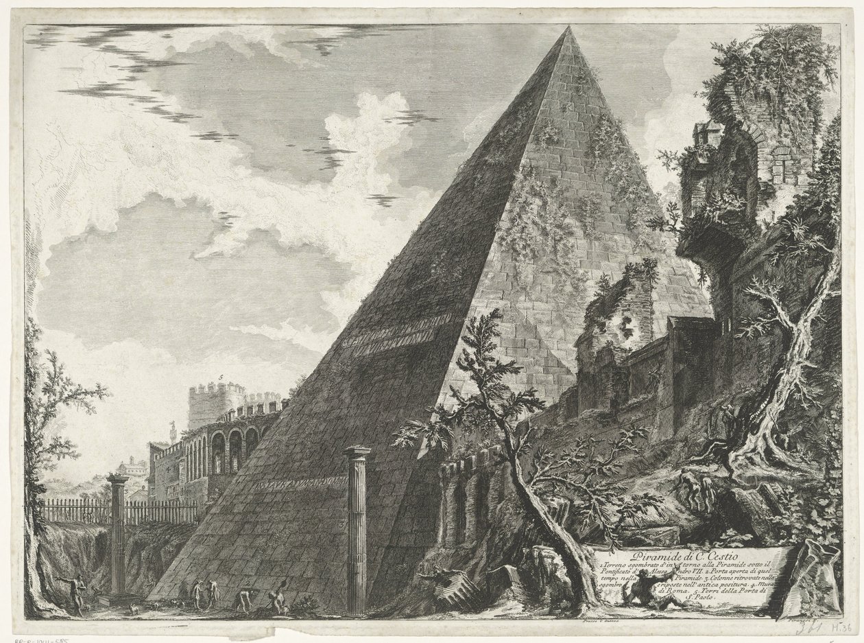 Piramide de Cestius te Roma Pirâmide de C. Cestio (título no objeto) Gezichten op Rome (título da série) Vistas de Roma projetadas e gravadas pelo arquiteto Giambattista Piranesi Ve (nez) iano (título da série) de Giovanni Battista Piranesi
