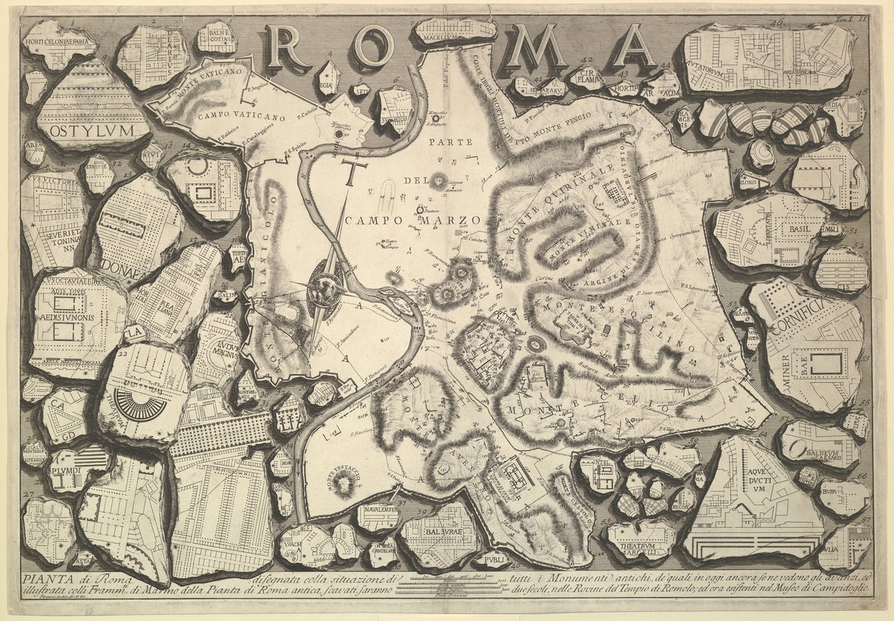 Plano de Roma ..., de Roman Antiquities Roman Antiquities, ca. 1756 de Giovanni Battista Piranesi
