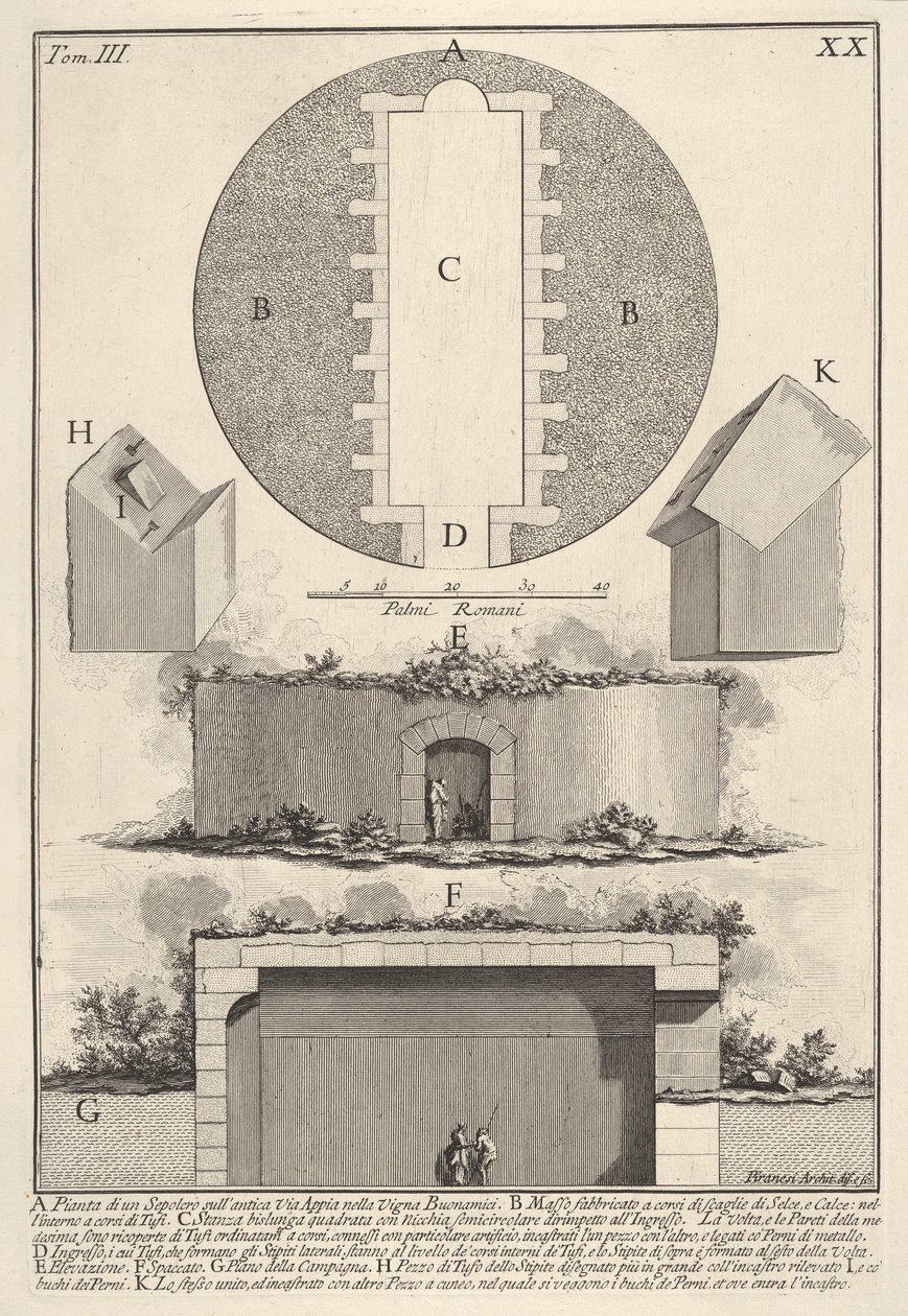 Plano de uma tumba na Via Ápia em Vigna Buonamici Plano de um sepulcro na antiga Via ..., 1756. de Giovanni Battista Piranesi
