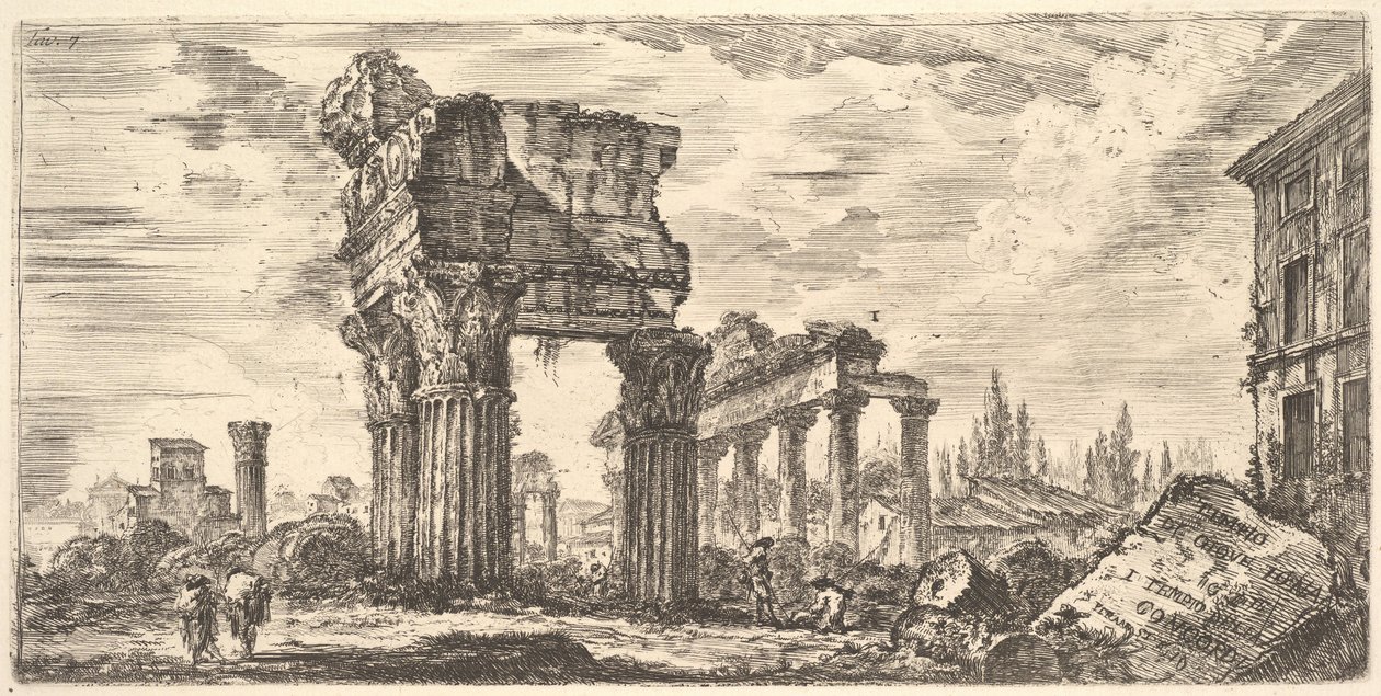 Ilustração 7: Templo de Júpiter Tonans Júpiter, o Trovão. 1. Templo da Concórdia. Temp ..., ca. 1748 de Giovanni Battista Piranesi