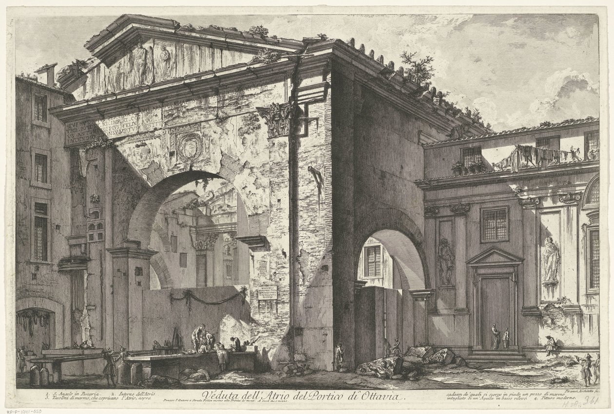 Porticus van Octavia te Rome Vista do Átrio do Pórtico de Octavia (título no objeto) Gezichten op Rome (título da série) Vistas de Roma projetadas e gravadas pelo arquiteto Giambattista Piranesi Ve (nez) iano (título da série) de Giovanni Battista Piranesi