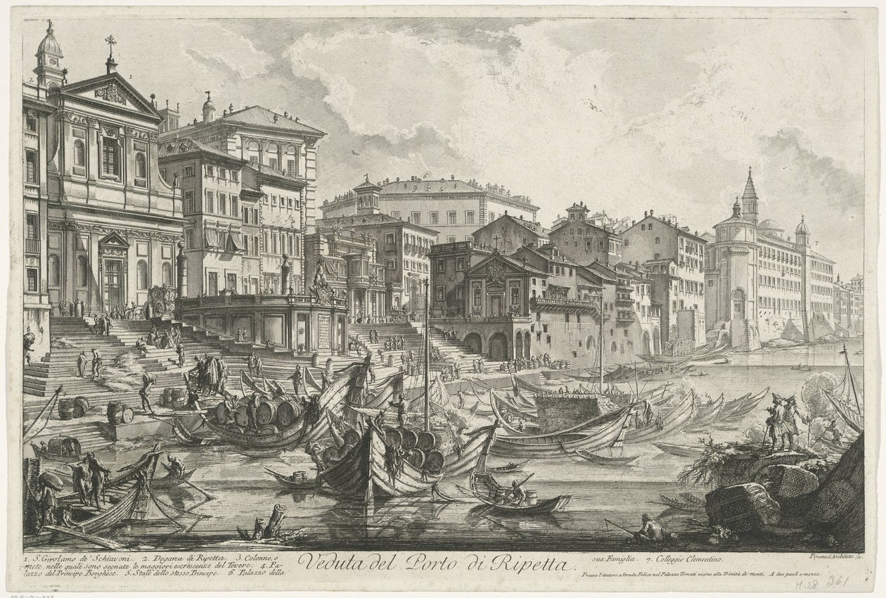 Porto de Ripetta te Roma Vista do Porto de Ripetta (título no objeto) Gezichten op Rome (título da série) Vistas de Roma projetadas e gravadas pelo arquiteto Giambattista Piranesi Ve (nez) iano (título da série) de Giovanni Battista Piranesi
