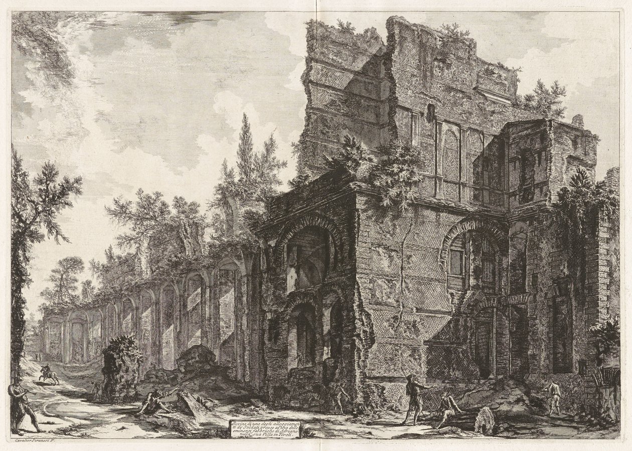 Ruínas de um dos quartéis dos soldados junto a um dos eminentes edifícios de Adriano na sua villa em Tivoli, o chamado Pretório de Giovanni Battista Piranesi