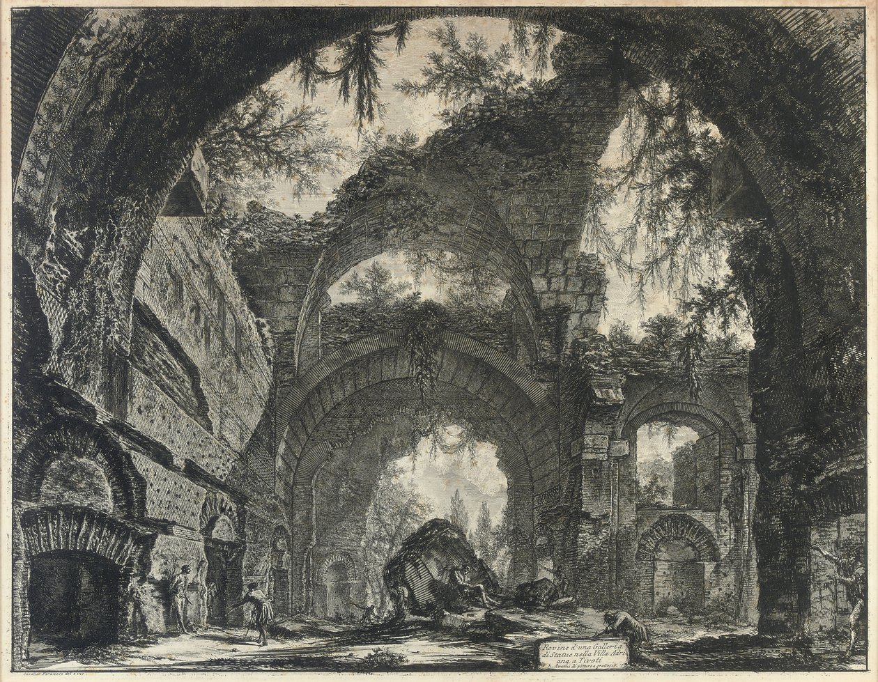 Ruínas de uma galeria de estátuas na Villa Adriana em Tivoli de Giovanni Battista Piranesi