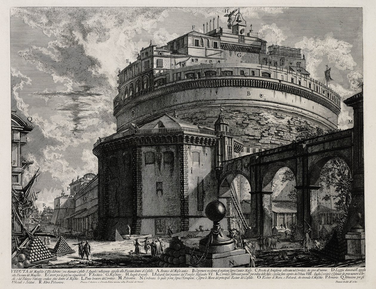 Vista posterior do Mausoléu de Adriano, agora chamado Castelo de Santo Ângelo (de: Vedute di Roma) de Giovanni Battista Piranesi