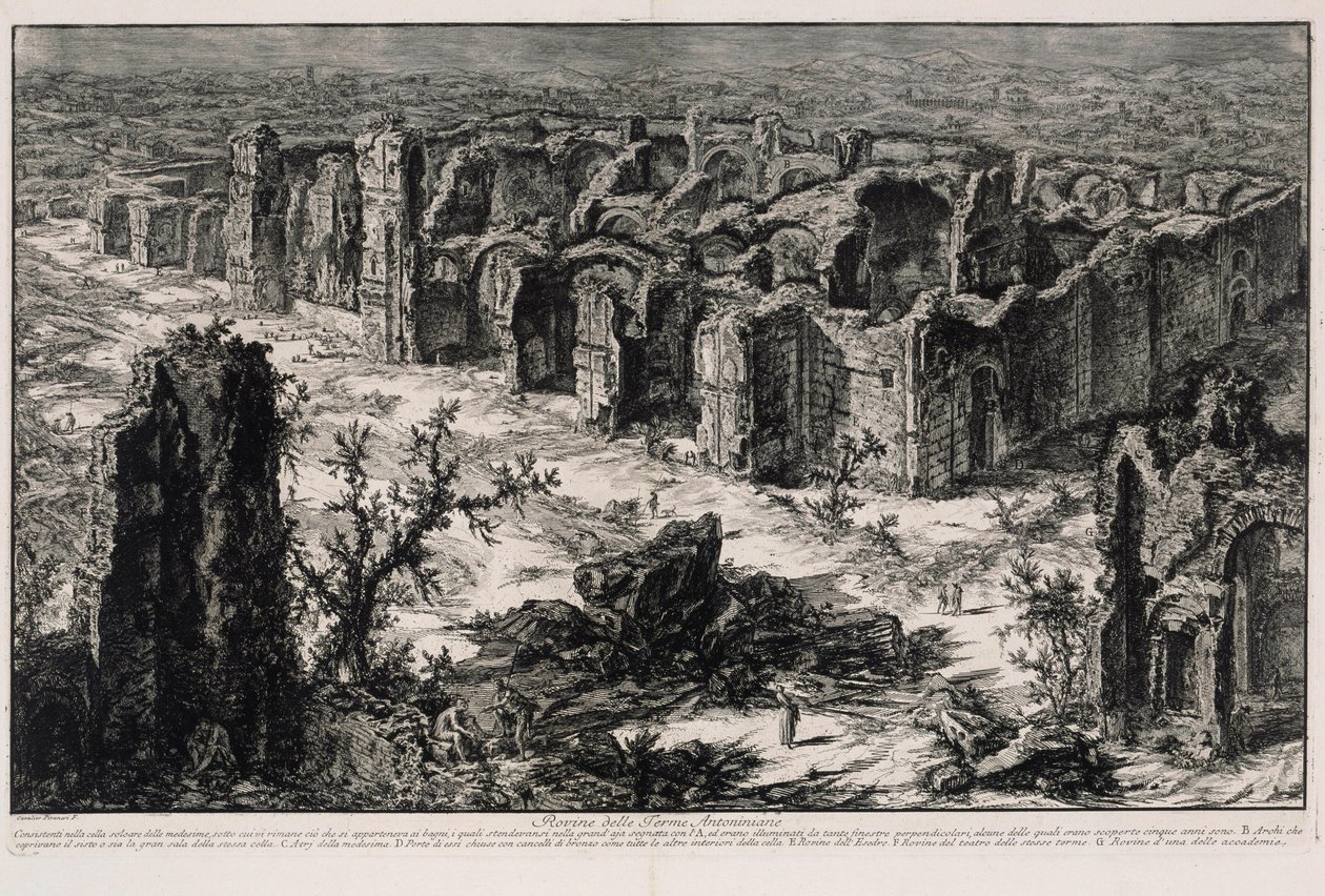 Ruínas das Termas de Caracalla (de: Vedute di Roma) de Giovanni Battista Piranesi