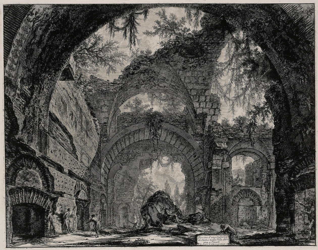 Ruínas de uma galeria de estátuas na Villa Adriana perto de Tivoli (de: Vedute di Roma) de Giovanni Battista Piranesi