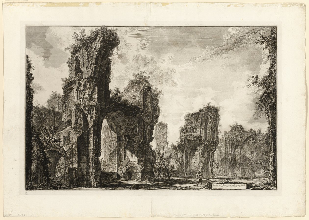Ruínas do Xystus [um longo pórtico aberto usado para exercícios atléticos], o salão central dos Banhos Antoninos [Os Banhos de Caracalla], de Vistas de Roma de Giovanni Battista Piranesi