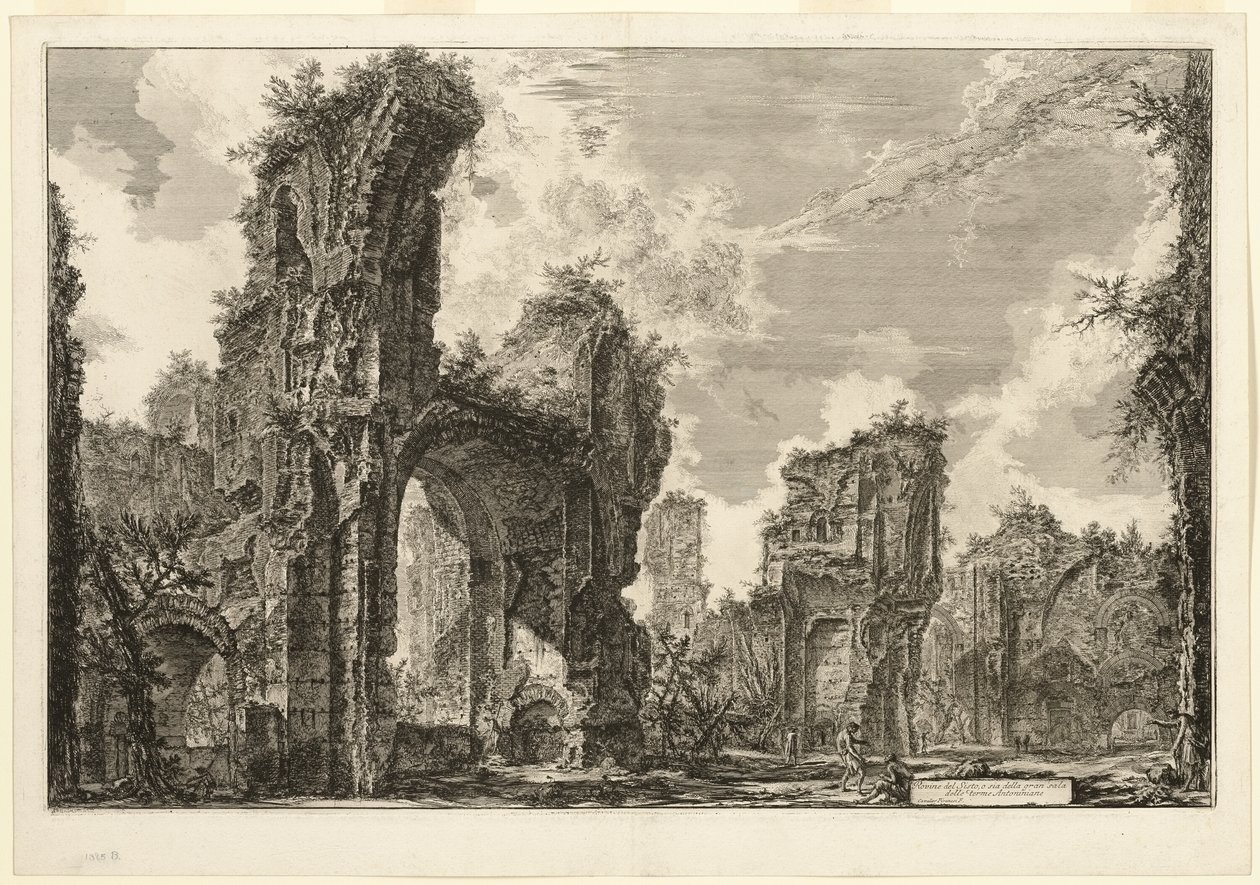 Ruínas do Xystus [um longo pórtico aberto usado para exercícios atléticos], o salão central dos Banhos Antoninos [Os Banhos de Caracalla], de Vistas de Roma de Giovanni Battista Piranesi