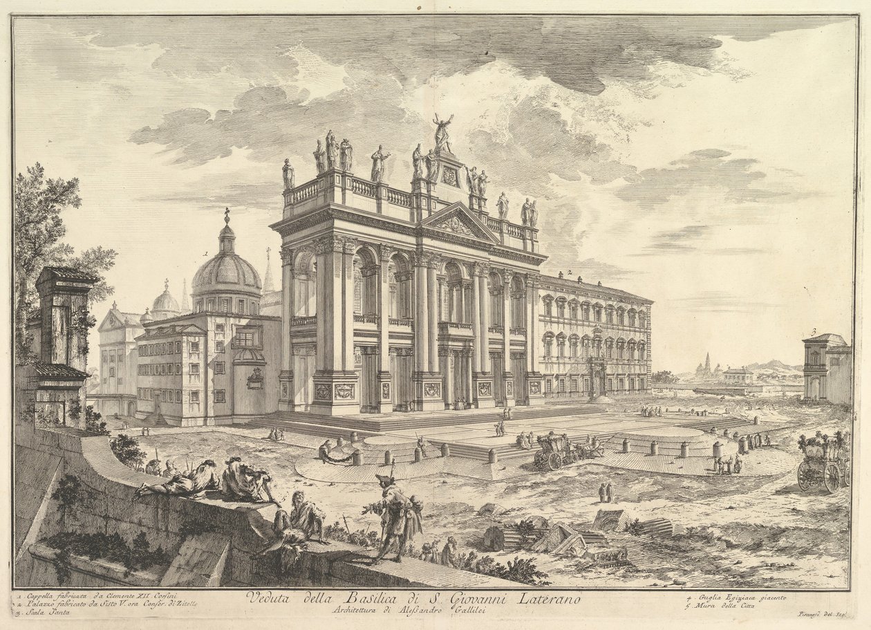 S. Giovanni in Laterano, fachada principal, com Palácio e Scala Santa à direita Veduta ..., ca. 1749 de Giovanni Battista Piranesi