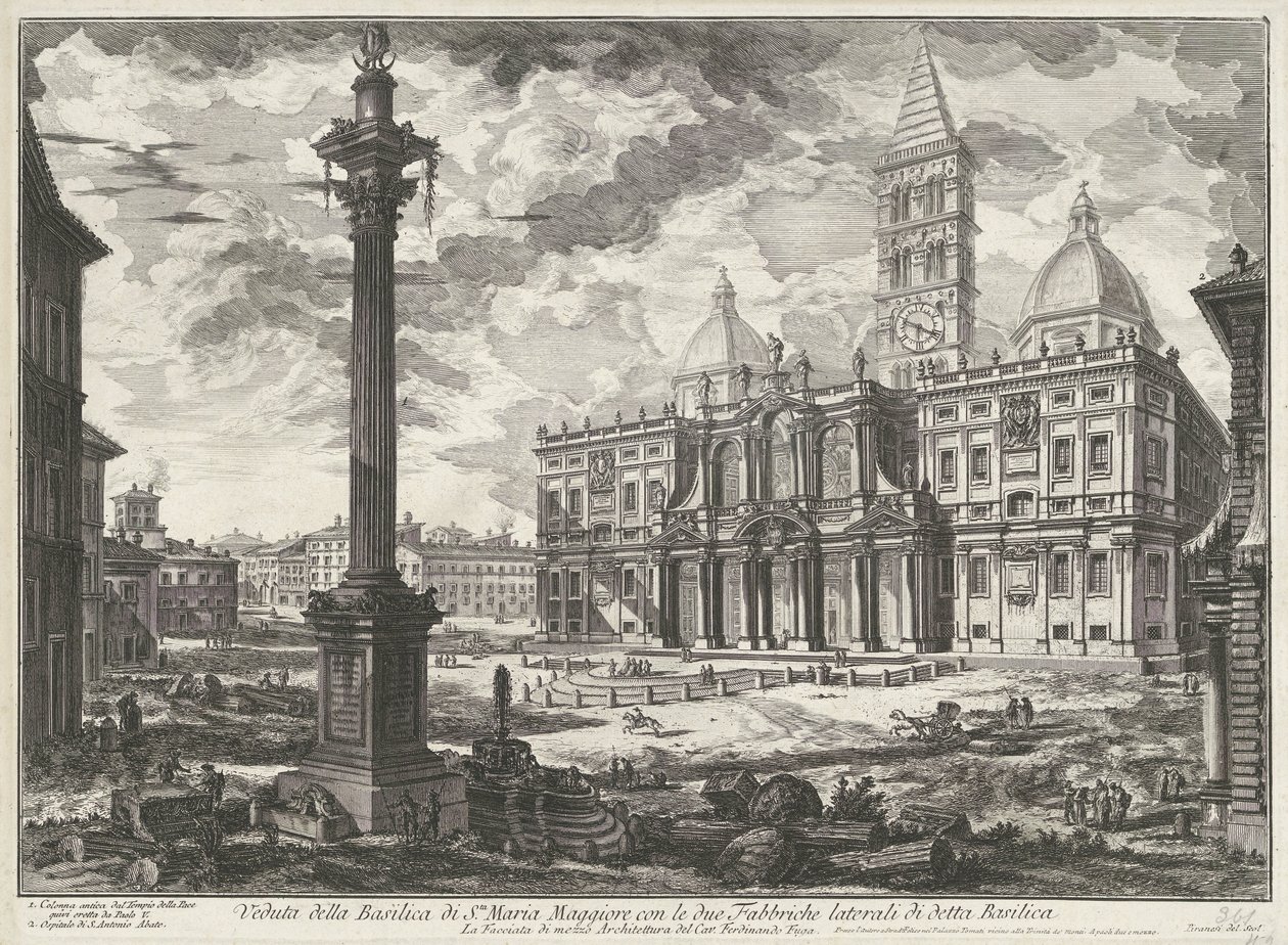 Santa Maria Maggiore te Roma
Vista da Basílica de Santa Maria Maior com as duas fábricas laterais da Basílica (título sobre o objecto)
Gezichten op Rome (título da série)
Vistas de Roma desenhadas e gravadas pelo arquitecto Giambattista Piranesi Ve(nez) de Giovanni Battista Piranesi
