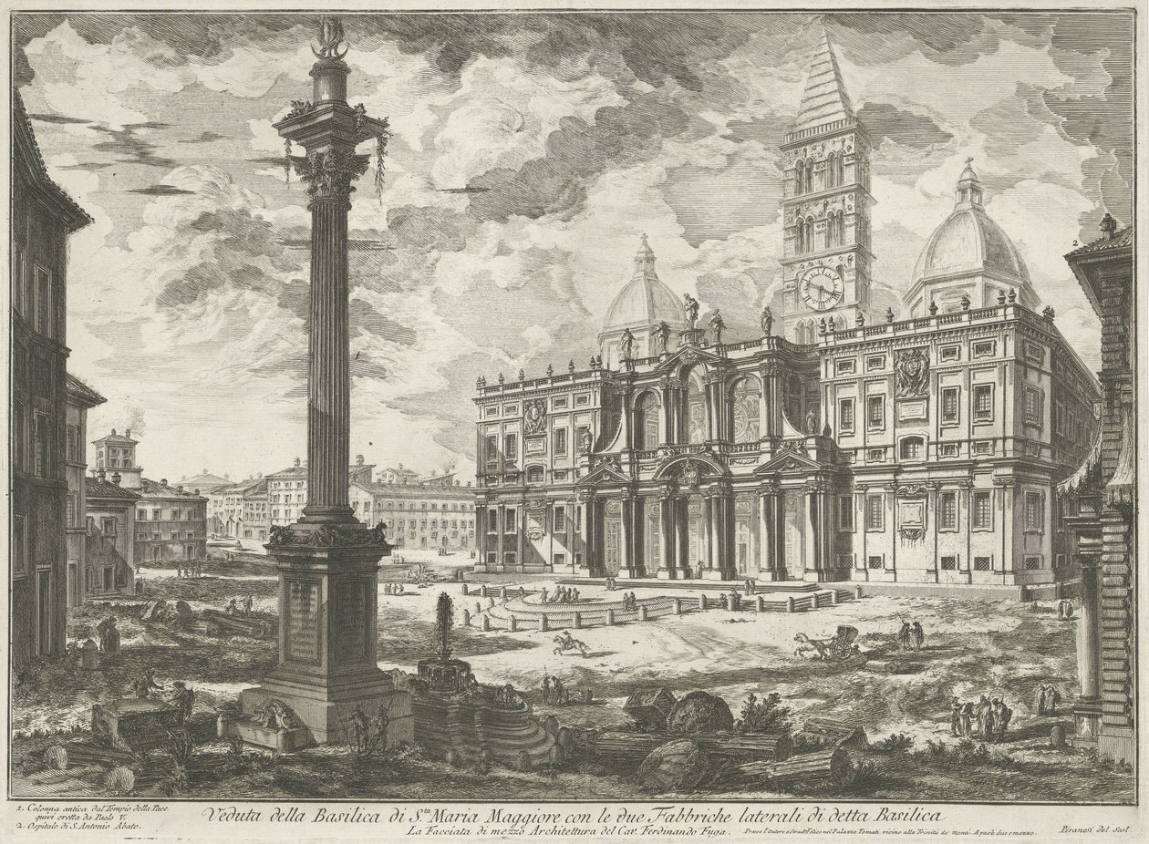 Santa Maria Maggiore te Roma
Vista da Basílica de Santa Maria Maior com as duas fábricas laterais da Basílica (título sobre o objecto)
Gezichten op Rome (título da série)
Vistas de Roma desenhadas e gravadas pelo arquitecto Giambattista Piranesi Ve(nez) de Giovanni Battista Piranesi